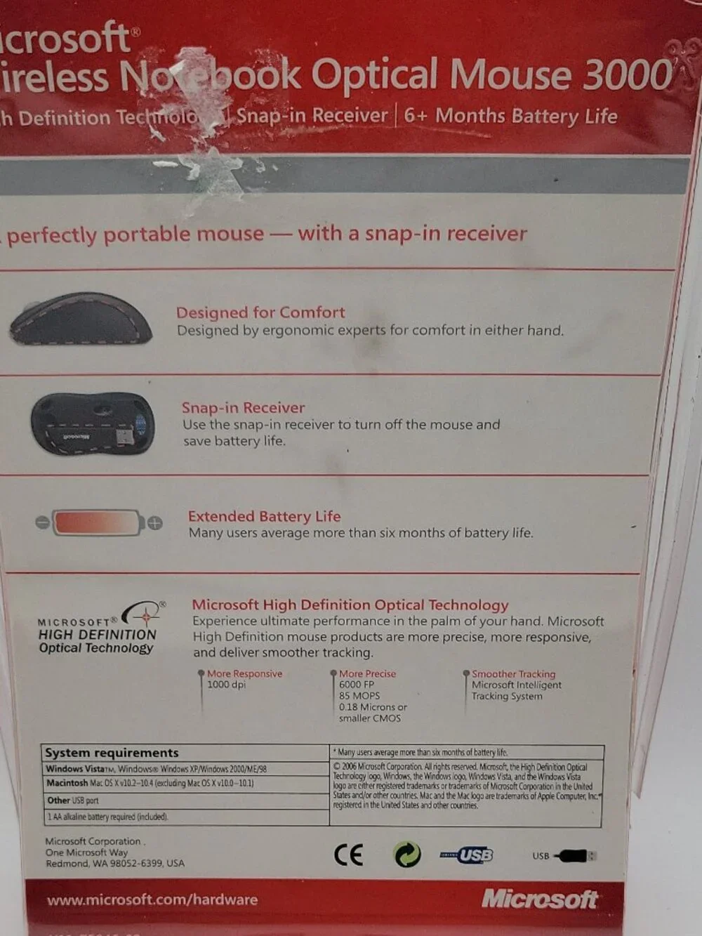 Microsoft Wireless Notebook Optical Mouse 3000 Blue USB 1000 DPI 3-Button